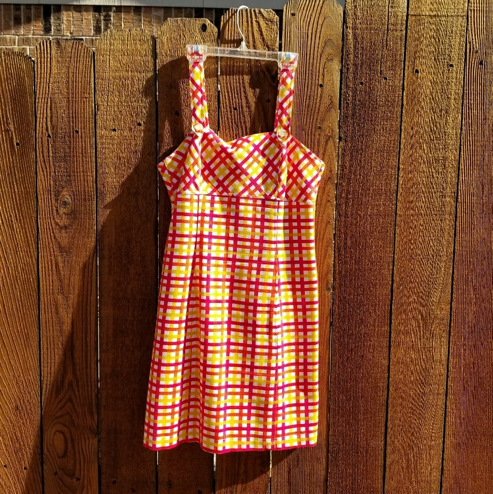 Red and yellow dress.